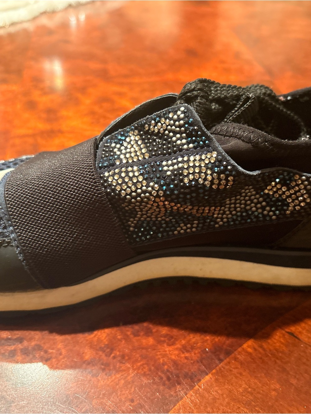 Lola Cruz  Women's Black Slip-On Sneakers with Sparkle Accent
